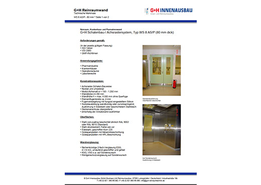 Infoblatt G+H Schalenbau-/ Achsrastersystem, Typ WS 8 AS/P (80 mm dick)