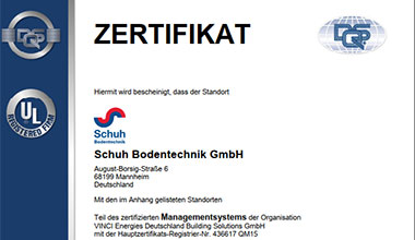 Schuh Bodentechnik Zertifikat ISO 9001 : 2015